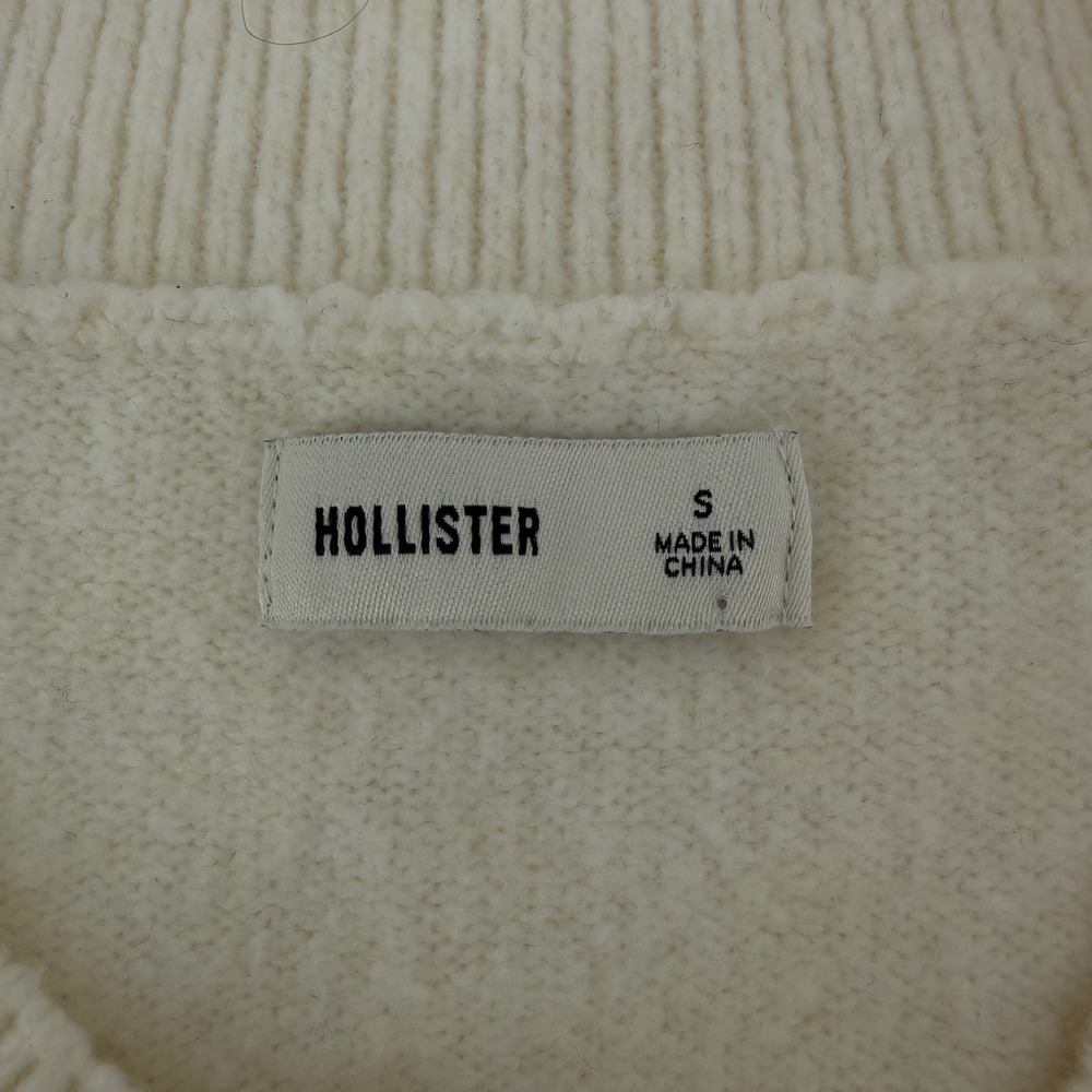 Hollister Womens Cream Textured Boucle V-Neck Cropped Sweater Small White Soft - Picture 4 of 8